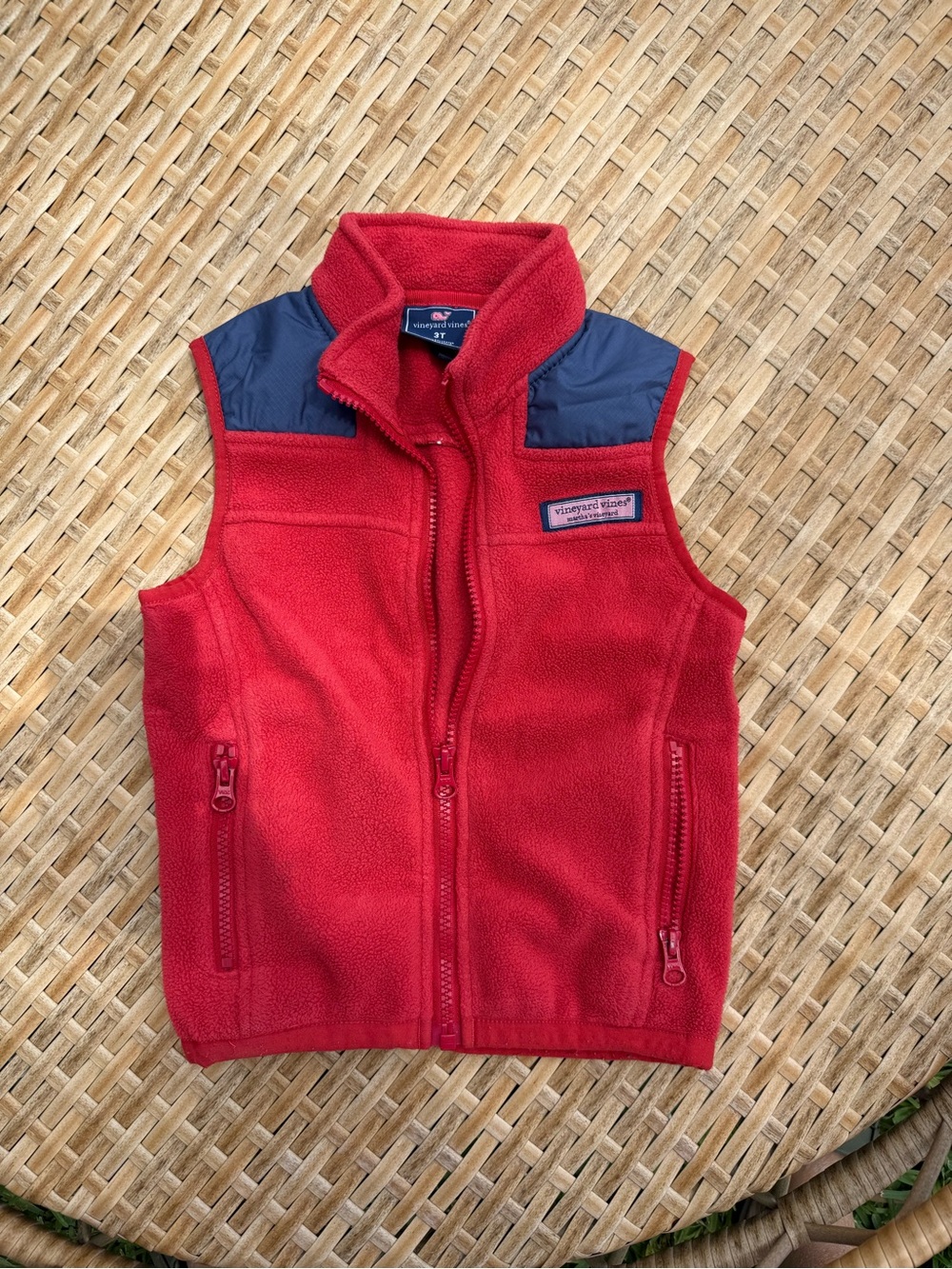 Kids Vineyard Vines Red Fleece Vest with Navy Shoulder Panels size 3T